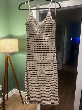Hollister Cream Midi Dress with Black Stripes